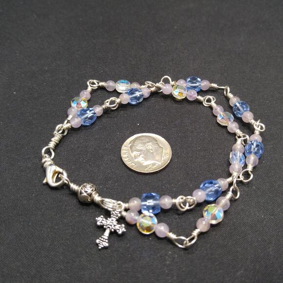 Handmade Wire Wrapped 2 Strand Bracelet, Cross Charm - Picture 5 of 10